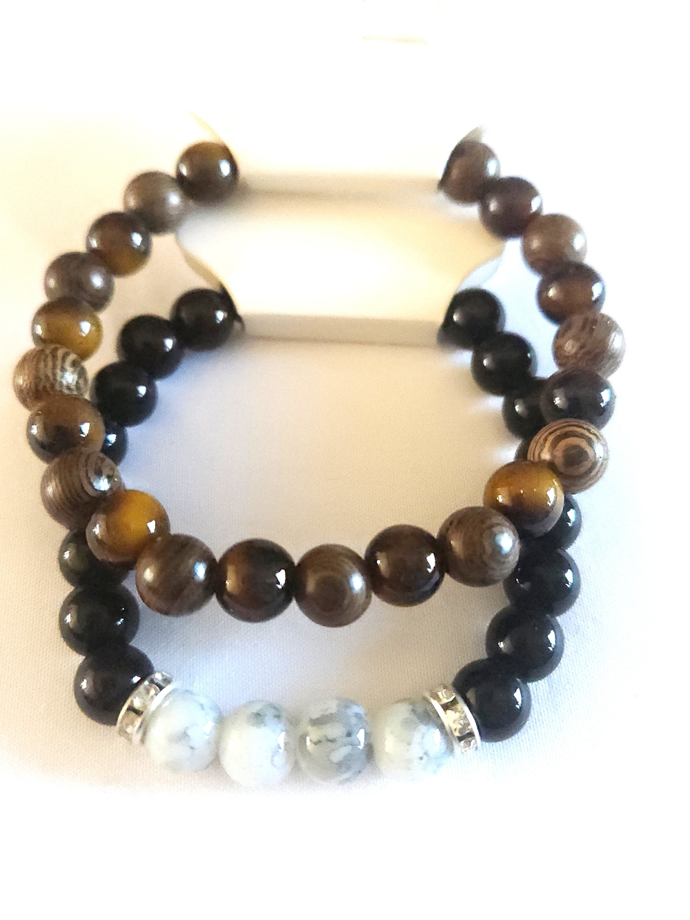 Beaded Stackable Bracelet Set - Brown, Black & White